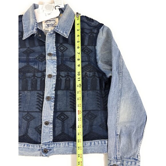 Levis Made Crafted Denim Trucker Jacket Size L French Tulle Embroidered Lace - Picture 8 of 11